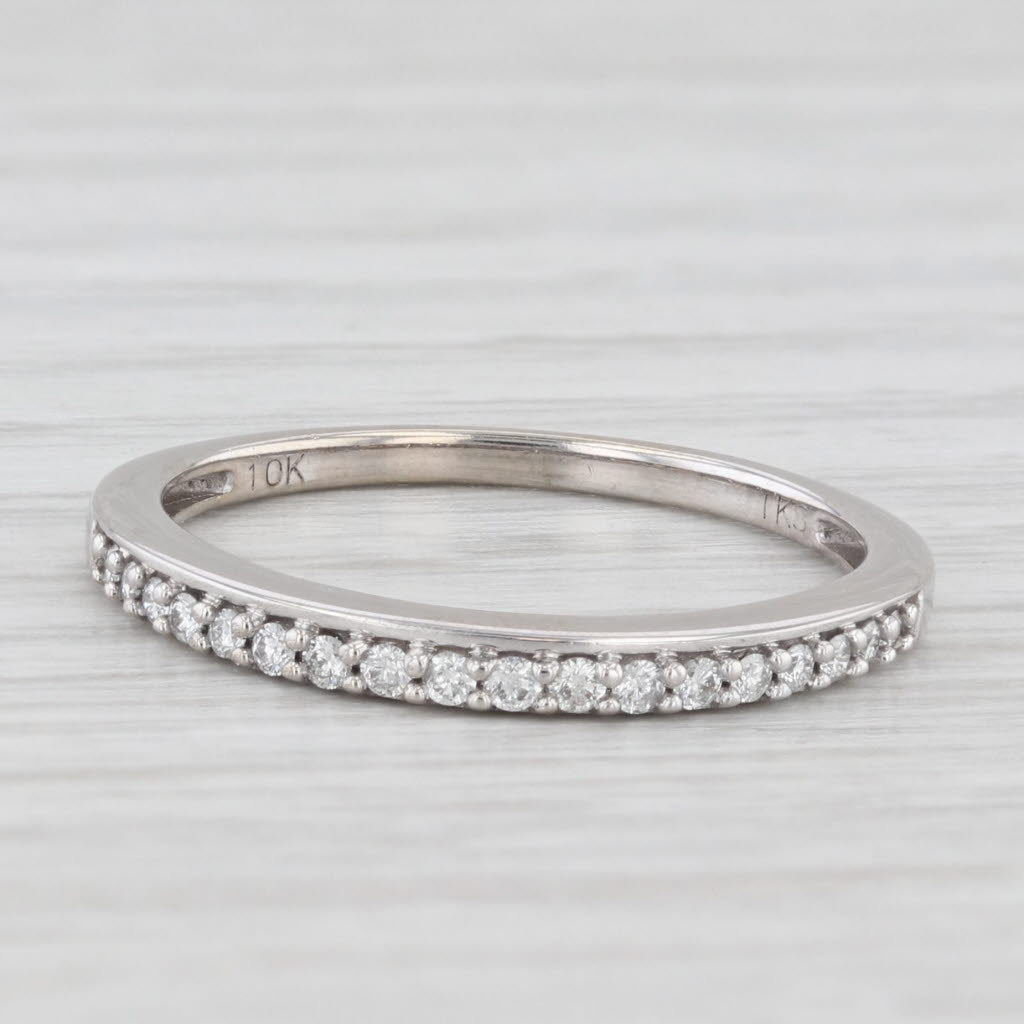 Light Gray 0.14ctw Diamond Wedding Band 10k White Gold Stackable Anniversary Ring