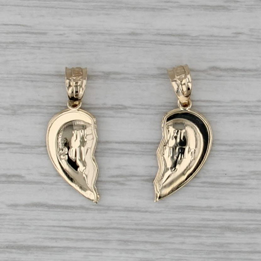 Best Friends Heart Halves 2 Drop Pendants 14k Yellow Gold Gift