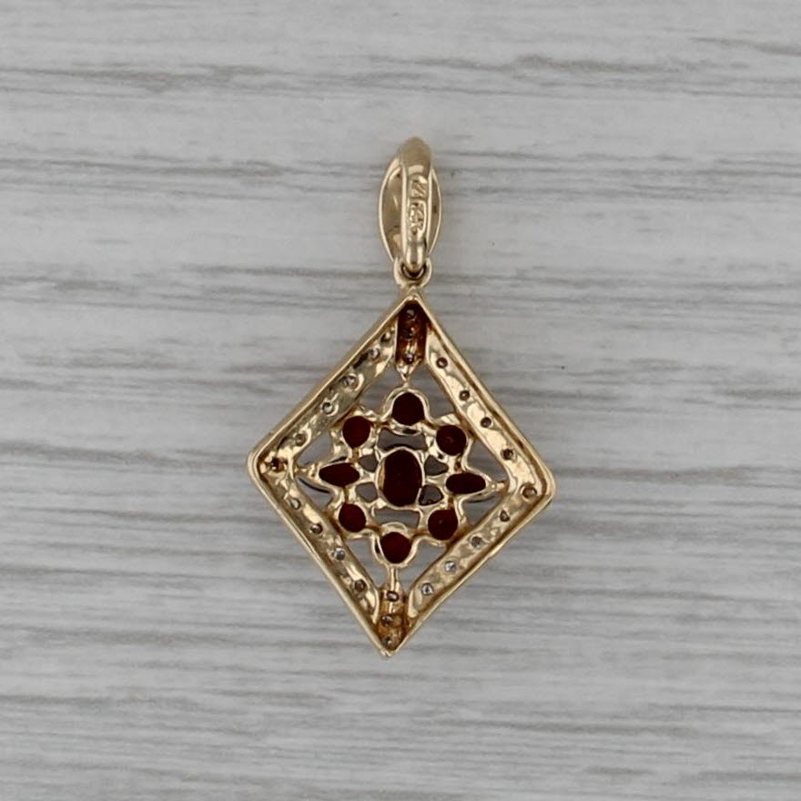 0.71ctw Garnet Diamond Cluster Pendant 14k Yellow Gold Drop