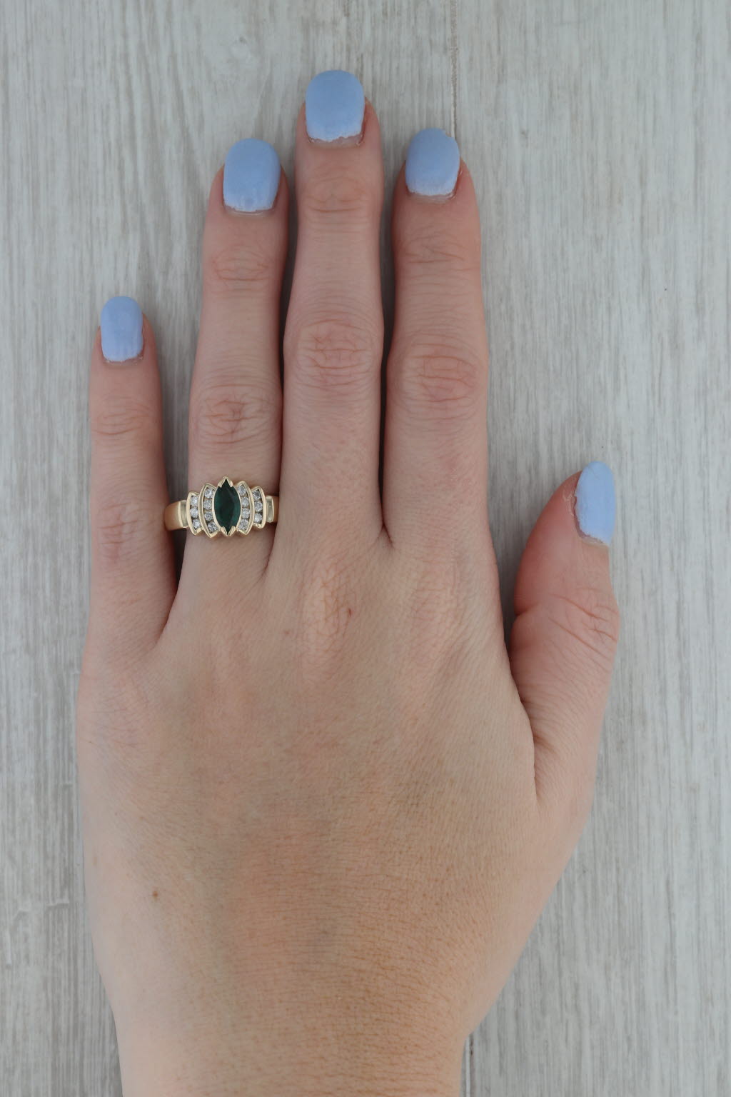 Rosy Brown 1.07ctw Marquise Emerald Diamond Ring 14k Yellow Gold Size 7.75