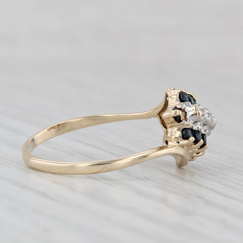 Light Gray 0.62ctw Blue Sapphire Diamond Cluster Bypass Ring 10k Yellow Gold Size 8.75
