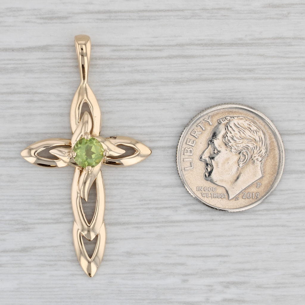 Gray 0.55ctw Green Peridot Cross Pendant 14k Yellow Gold August Birthstone