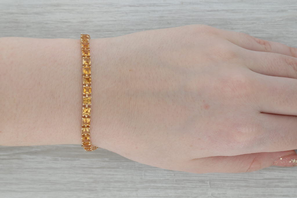 Dark Gray 9ctw Orange Citrine 14k Yellow Gold Tennis Bracelet 7.5"