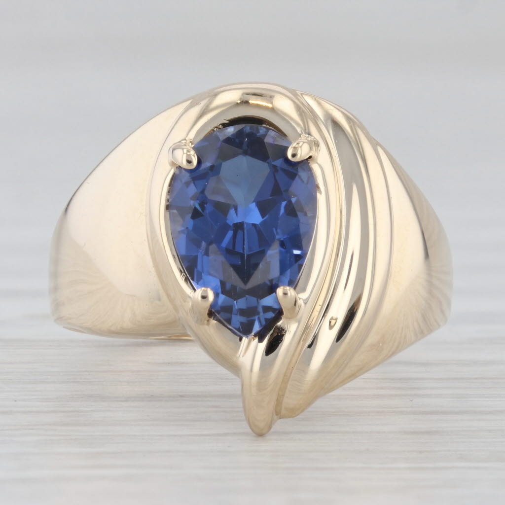 Light Gray Lab Created Blue Sapphire Pearl Solitaire Ring 10k Yellow Gold Size 8