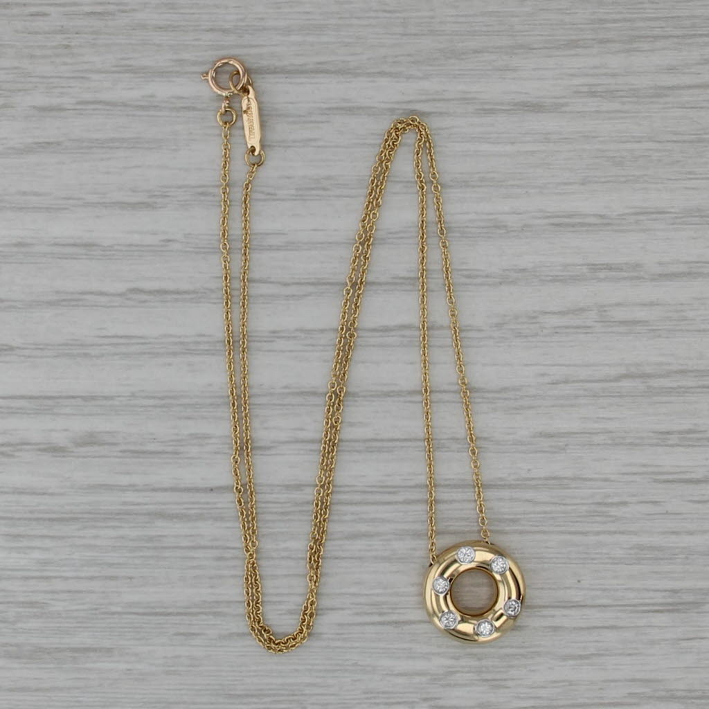 Tiffany Etoile .18ctw Diamond Dots Circle Pendant Necklace Box 18k Gold Platinum