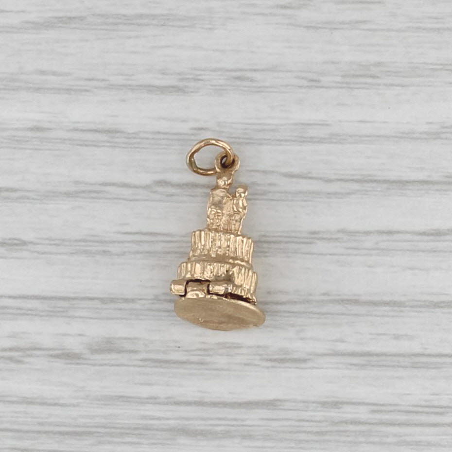 Vintage Bride Groom Wedding Cake Baby Carriage Charm 14k Yellow Gold Pendant