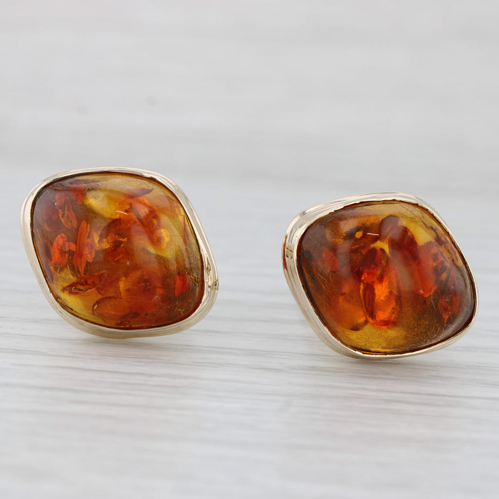 Light Gray Vintage Men's Amber Cufflinks 333 8k Yellow Gold Folding Backs