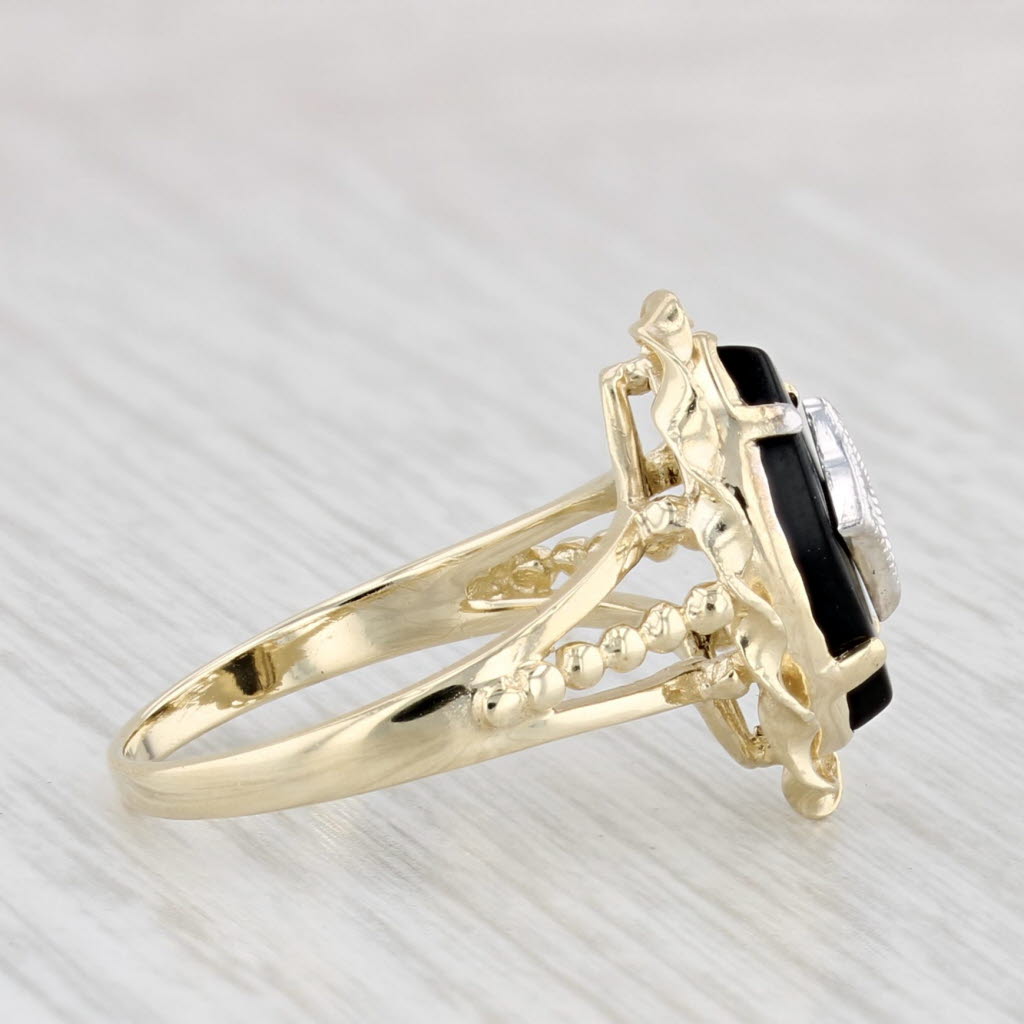 Light Gray Onyx Diamond Signet Ring 10k Yellow Gold Size 6 Vintage