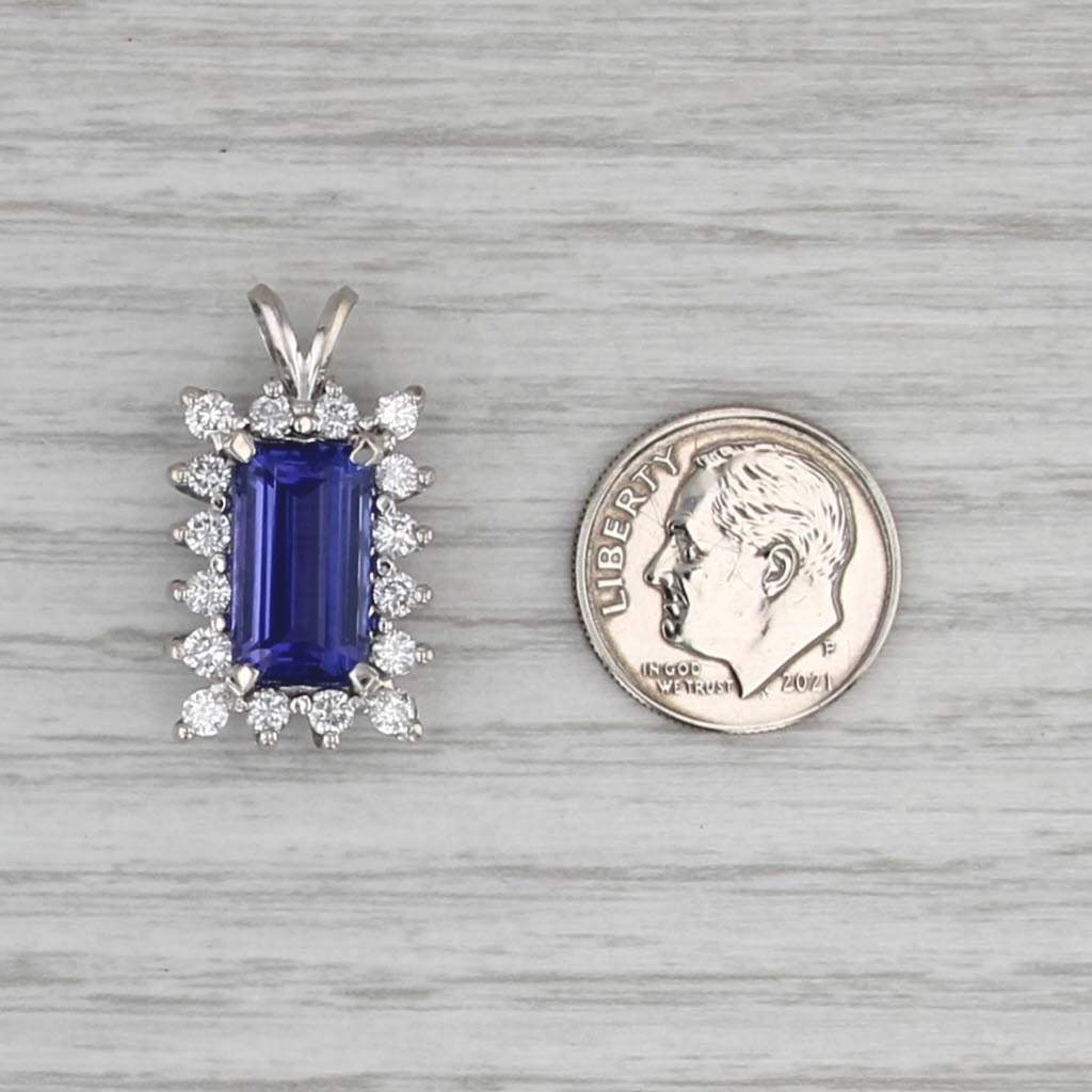 6.26ctw Tanzanite Diamond Halo Pendant 14k White Gold Drop