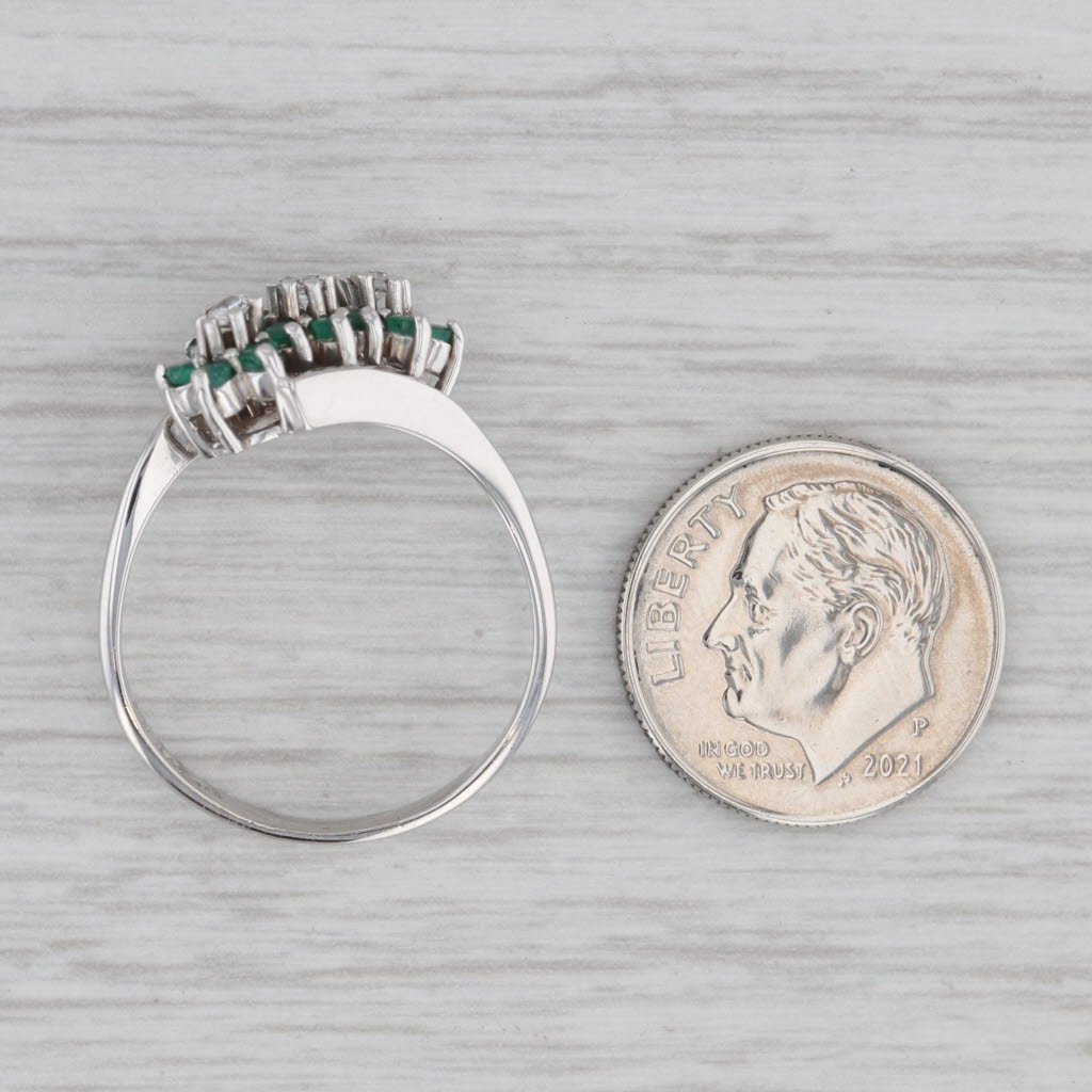 Gray 0.38ctw Emerald Diamond Flower Bypass Ring 14k White Gold Size 8.5