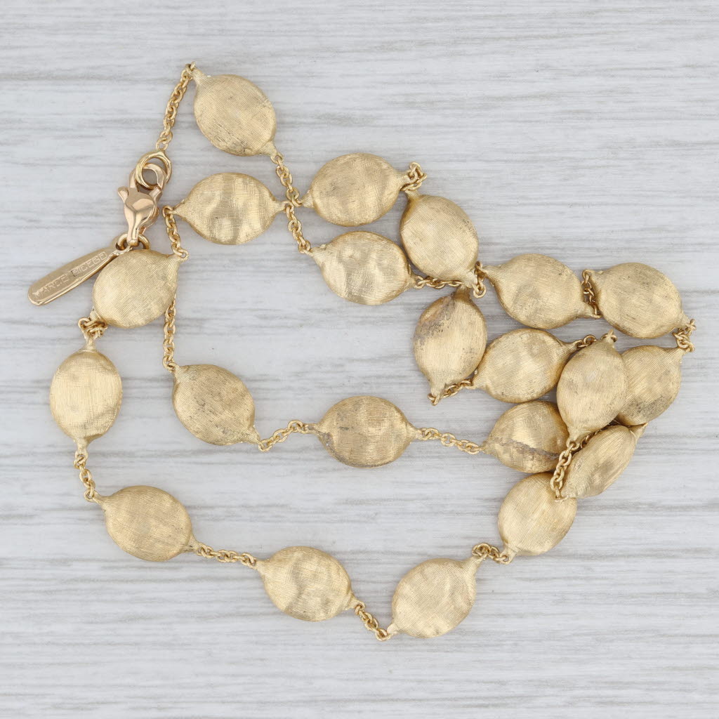 Light Gray Marco Bicego Siviglia Brushed Oval Station Cable Chain Necklace 18k Yellow Gold