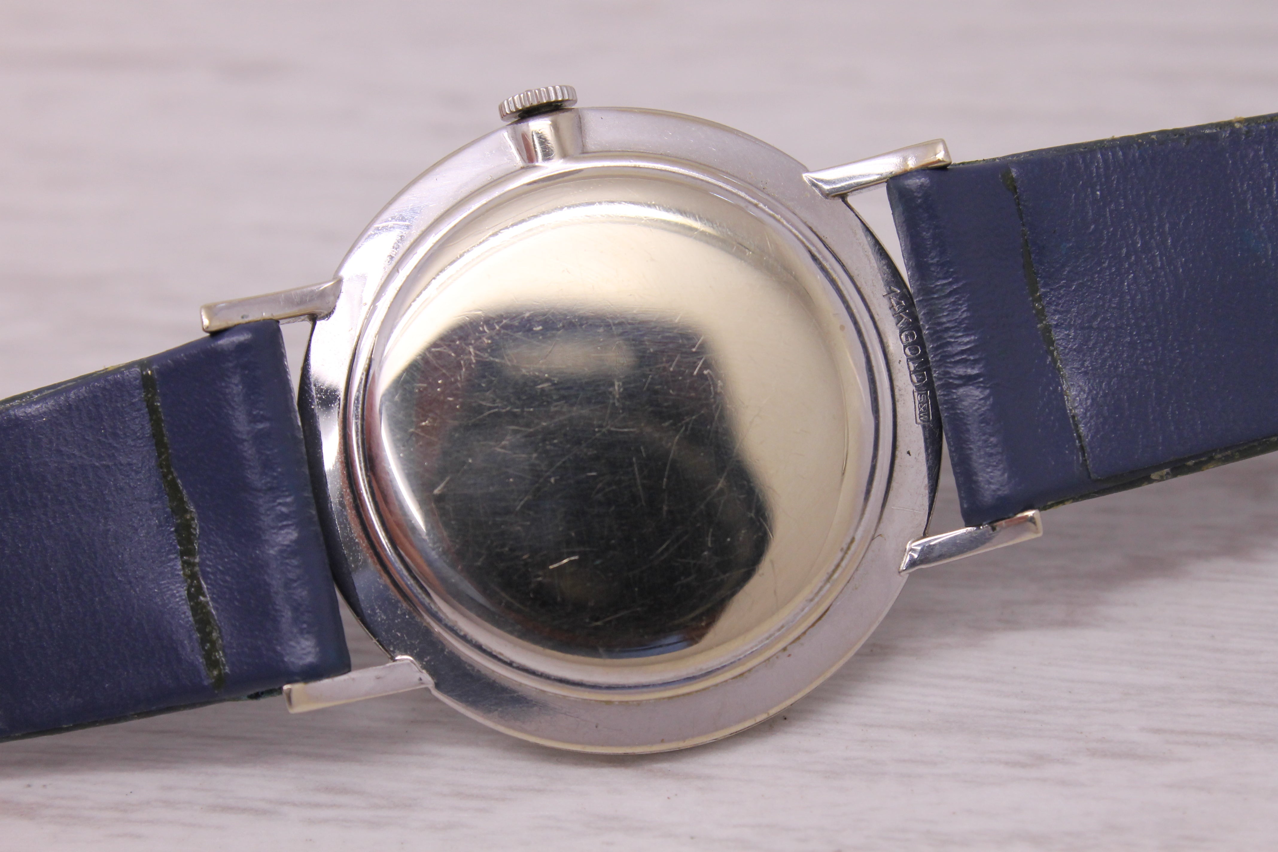 Gray Vintage c1957 Longines 14k White Gold Mens Diamond Dial Mystery Watch Buckle Box