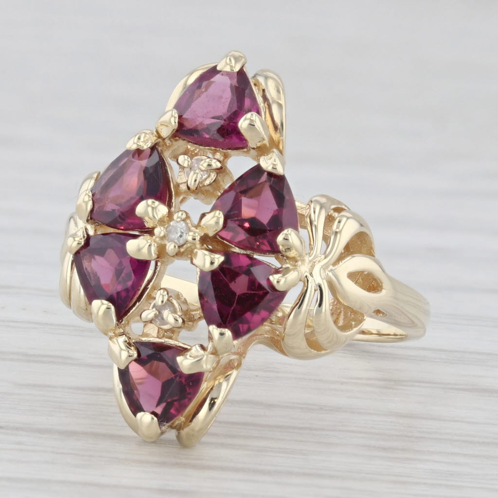 Light Gray 1.50ctw Rhodolite Garnet Cluster Ring 10k Yellow Gold Size 6.25 Diamond Accent