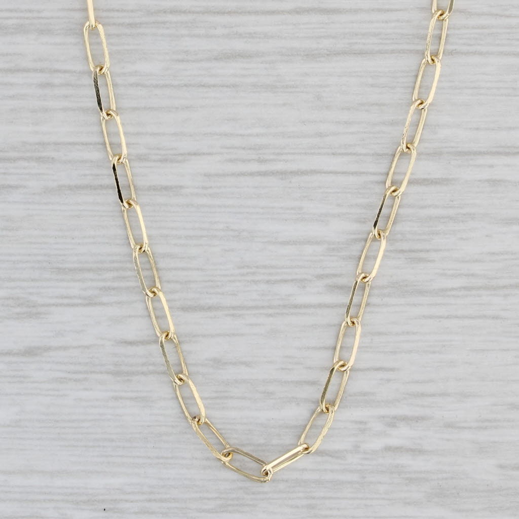 Gray Elongated Cable Chain Necklace 14k Yellow Gold Italy 16" 2.2mm
