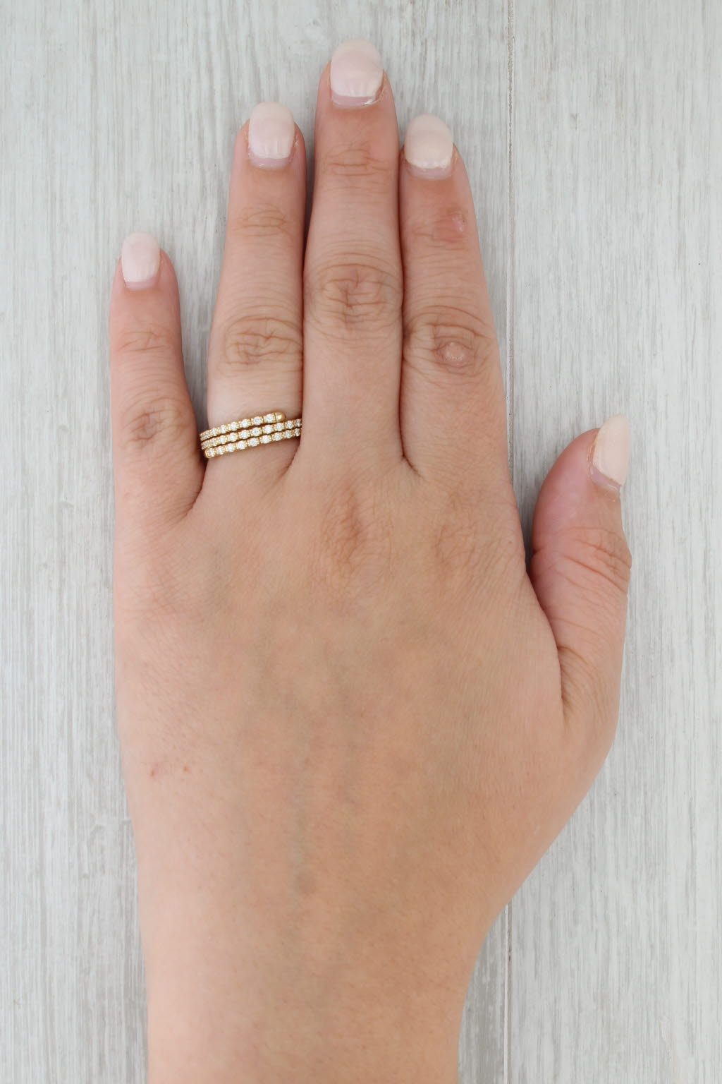 0.62ctw Diamond Wrap Coiled Band Bypass Ring 14k Gold Flexible Size Stackable