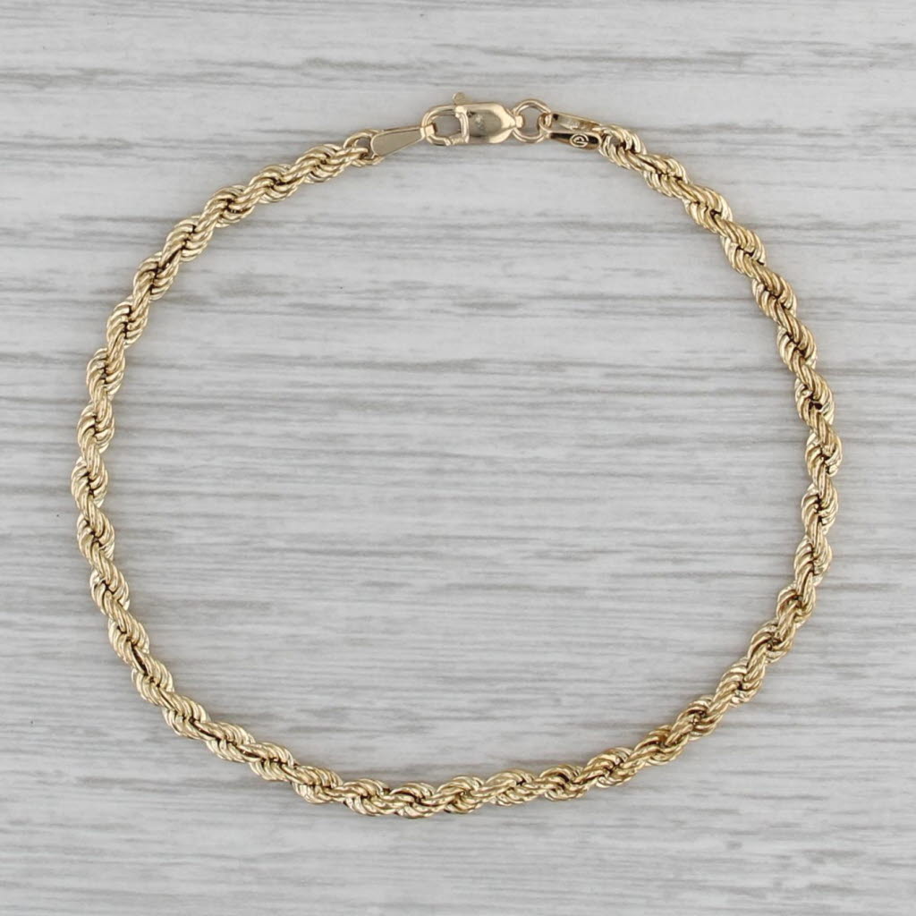 Rope Chain Bracelet 10k Yellow Gold 7" 3mm