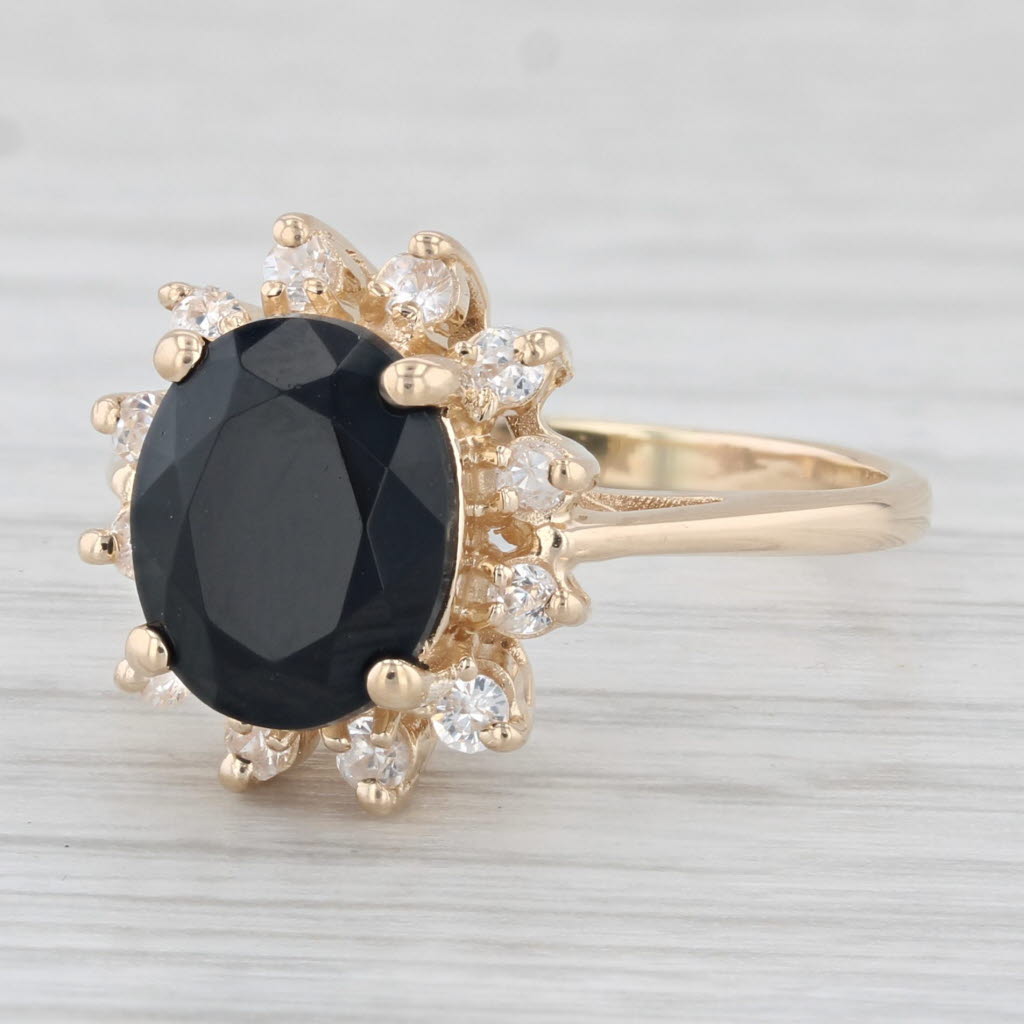 Light Gray 2.92ctw Oval Black Onyx Cubic Zirconia Halo Ring 14k Yellow Gold Size 8
