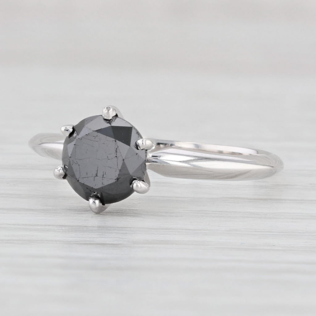 Light Gray 1.62ct Black Diamond Ring 14k White Gold Size 7 Round Solitaire