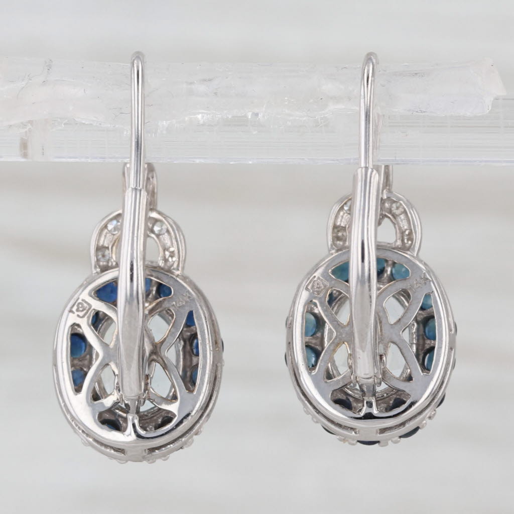 3.31ctw Diamond Aquamarine Sapphire Halo Drop Earrings 14k White Gold