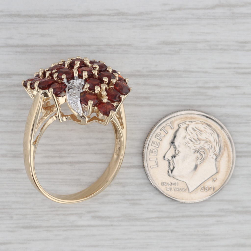 Gray 4.52 ctw Garnet Diamond Teardrop Cocktail Cluster Ring 14K Yellow Gold Size 8
