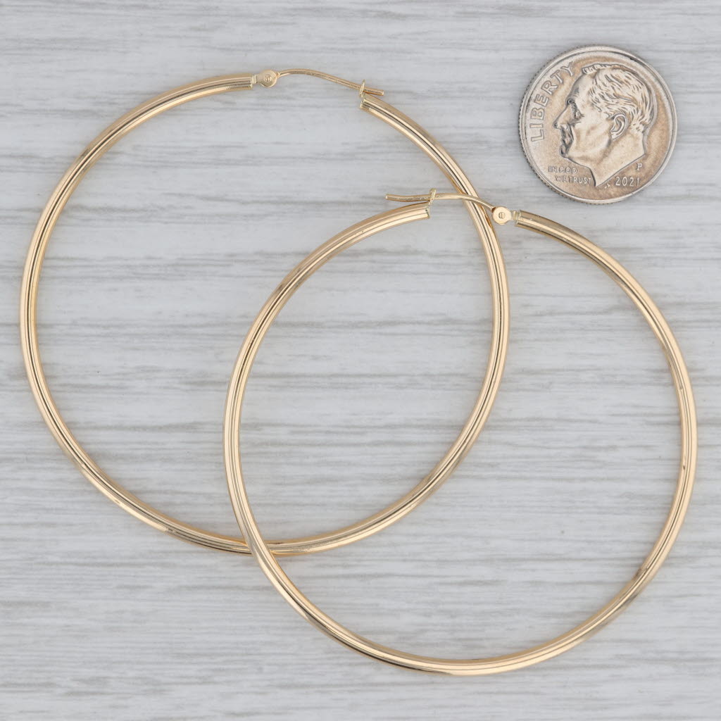 Gray Large Round Hoop Earrings 18k Yellow Gold Snap Top 54.1mm