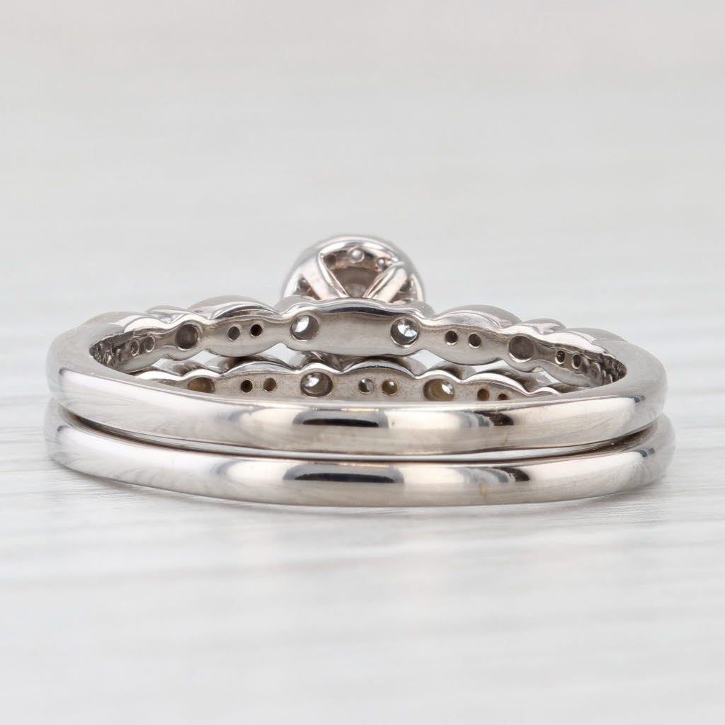 Light Gray 0.30ctw Diamond Halo Engagement Ring Wedding Band Bridal Set 14k White Gold