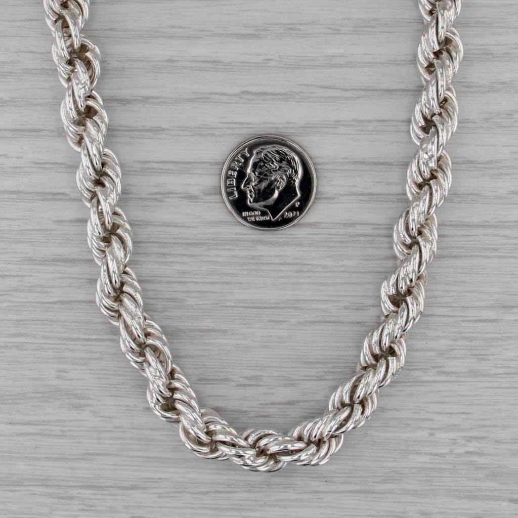 Large Rope Chain Necklace 23" 8.6mm Box Clasp Mexico Sterling Silver