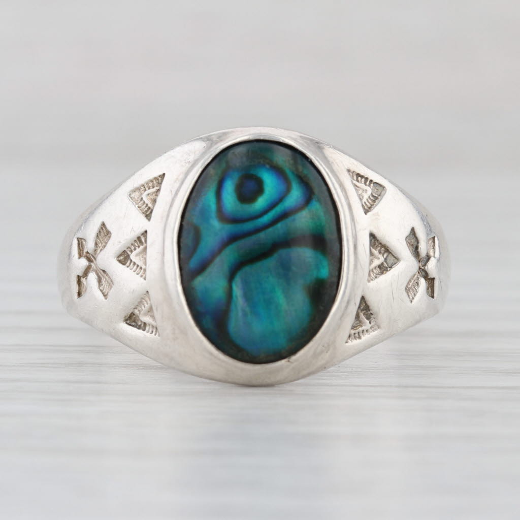 Vintage Green Abalone Ring Sterling Silver Size 12.75 Native American Wheeler