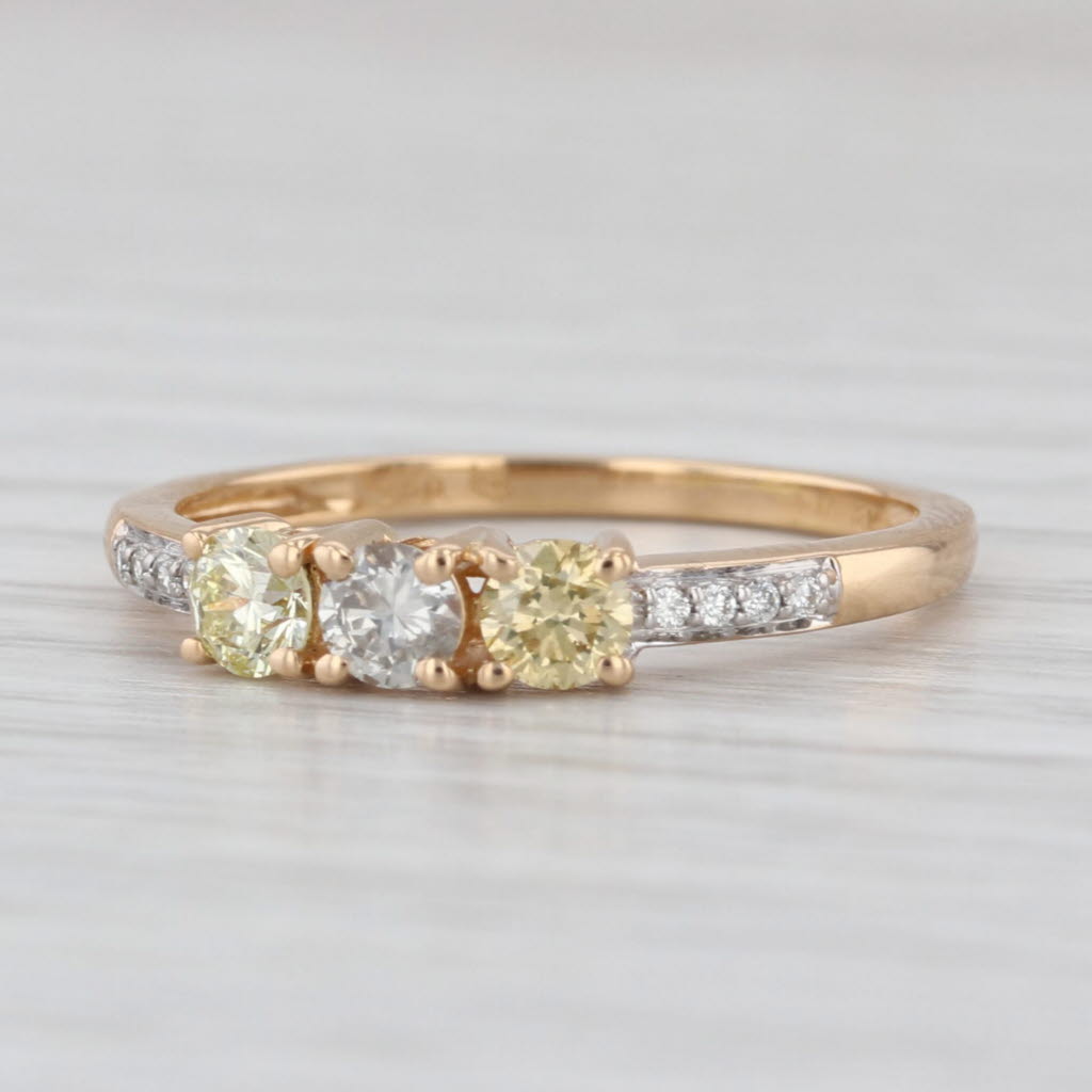 0.55ctw Round Yellow White Diamond 3-Stone Ring 18k Yellow Gold Size 7.25 Cert