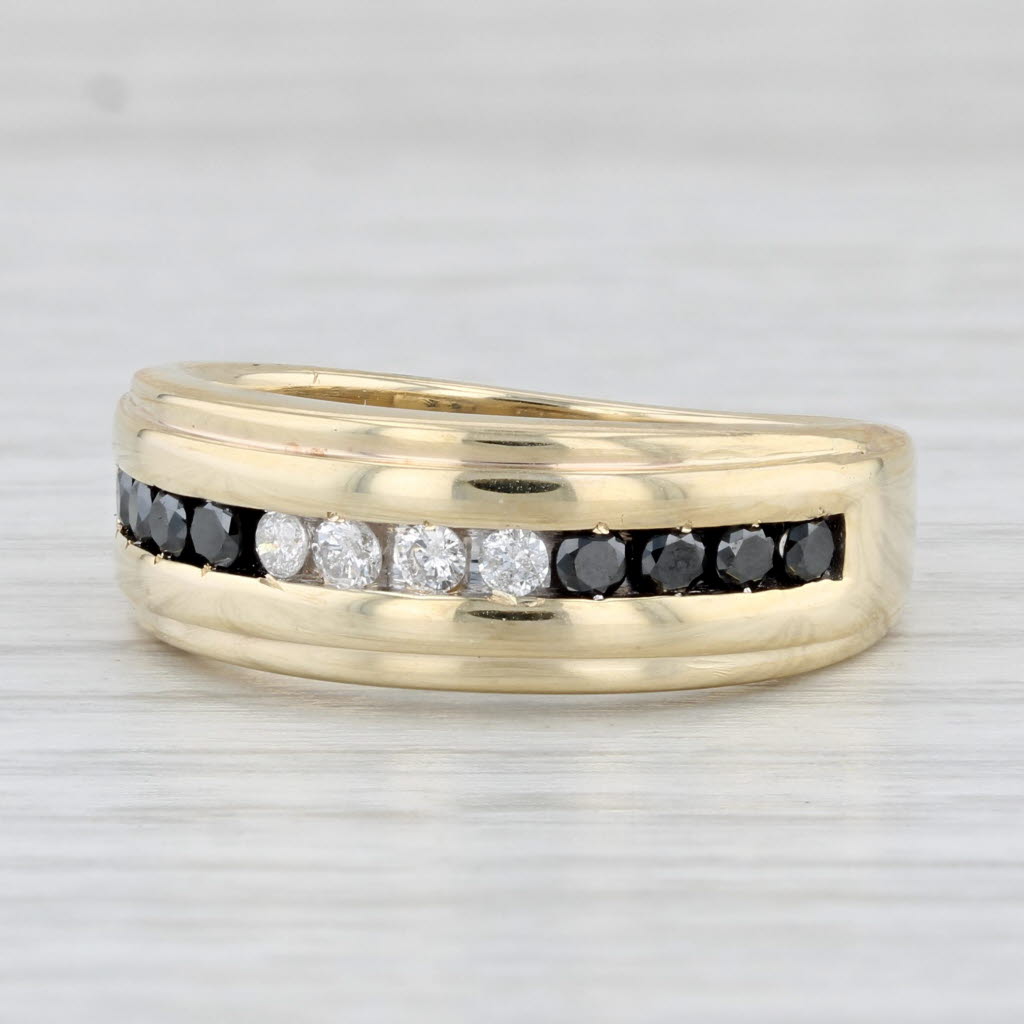 Light Gray 0.48ctw Black White Diamond Ring 10k Yellow Gold Size 10 Men's Wedding Band
