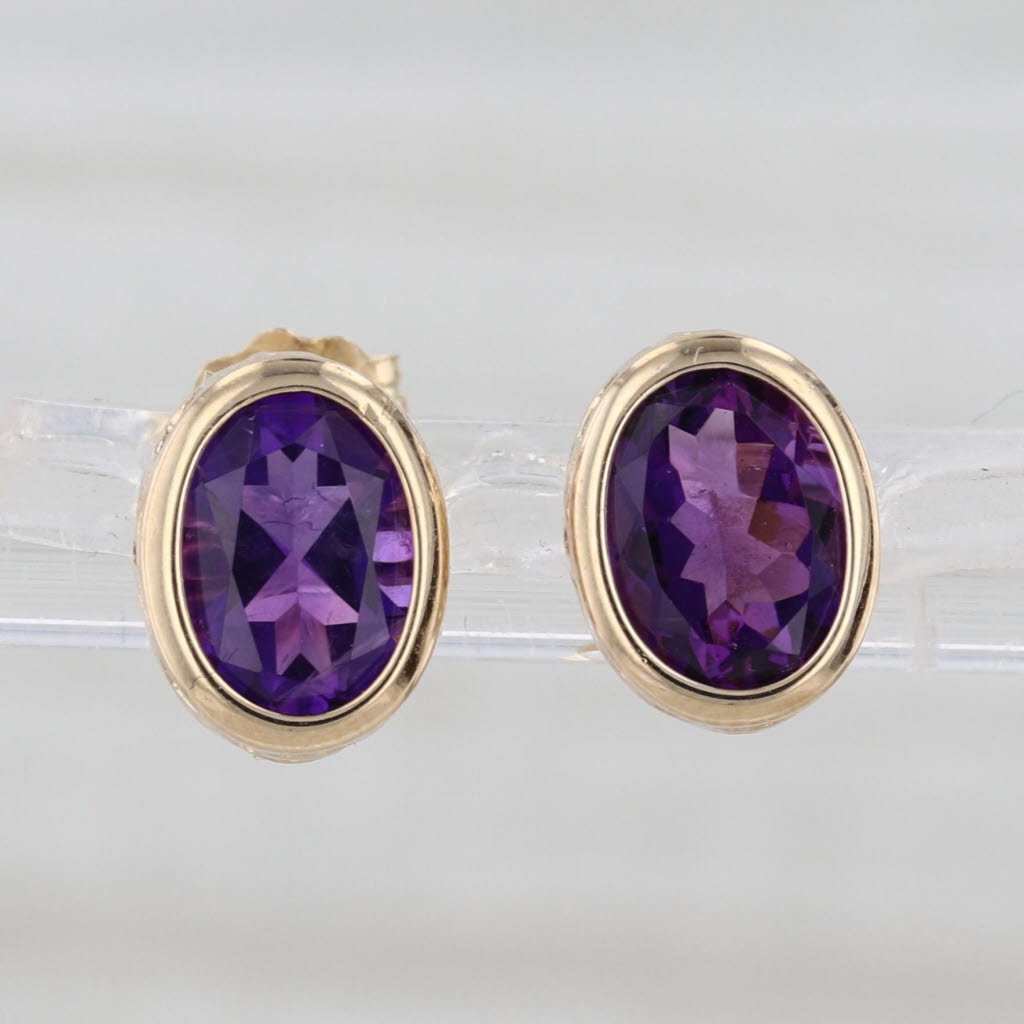 2.40ctw Oval Amethyst Stud Earrings 14k Yellow Gold
