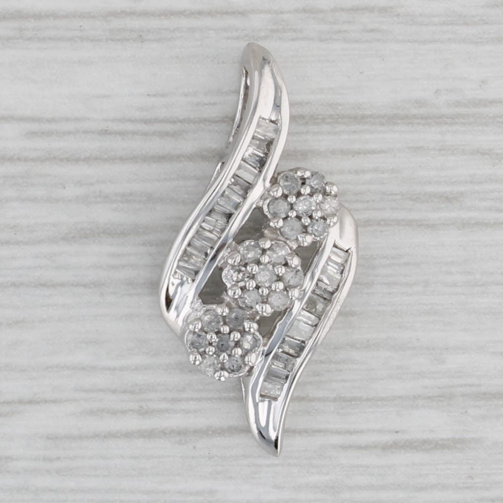 Gray 0.14ctw Diamond Cluster Pendant 10k White Gold Floating Drop