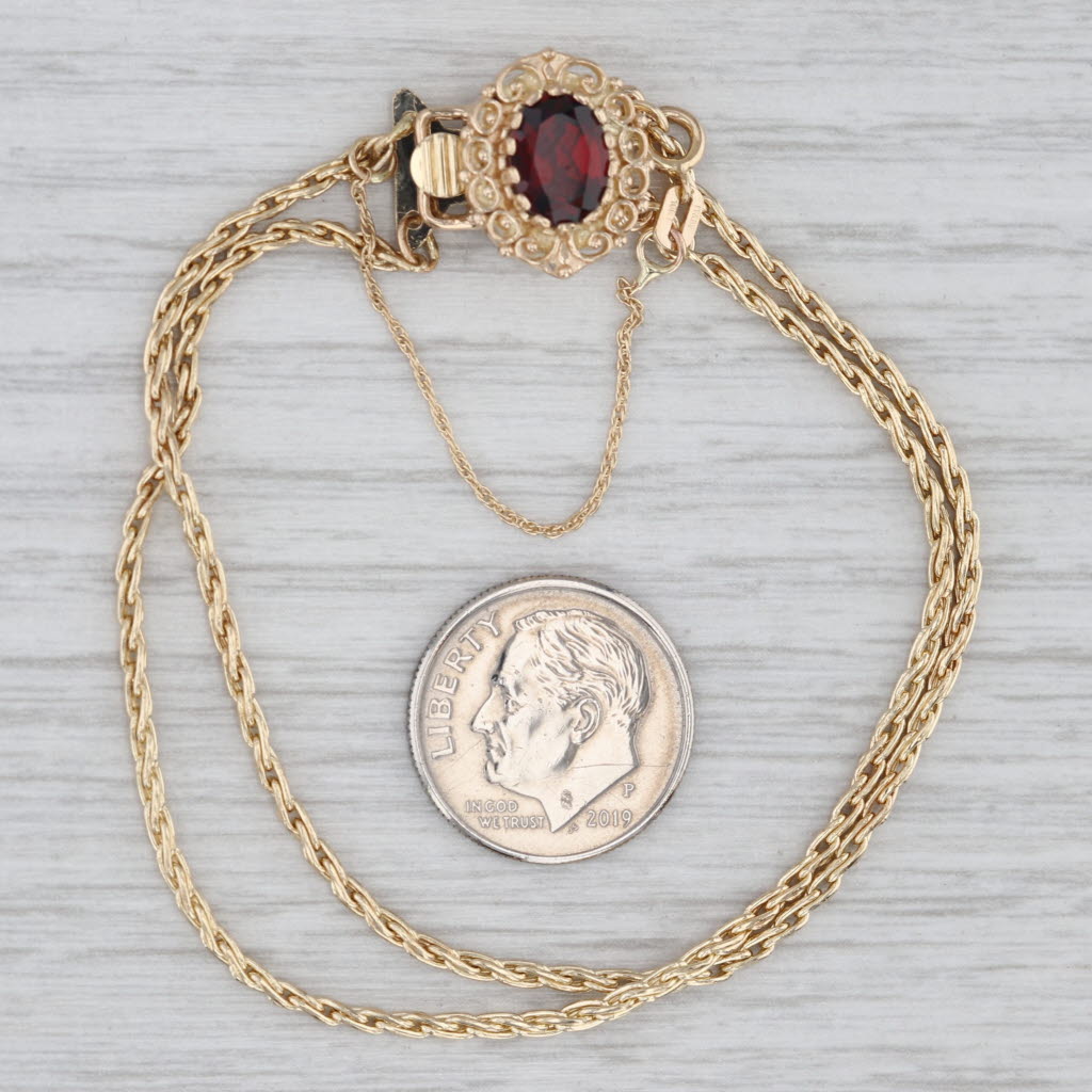 Gray 1.50ct Garnet Double Wheat Chain Slide Charm Bracelet 14k Gold Richard Glatter