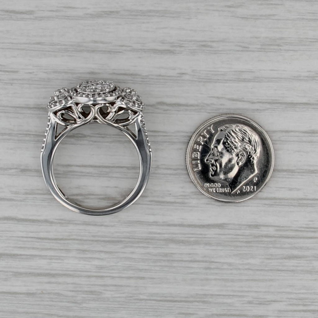 0.85ctw Diamond Cluster Halo Engagement Cocktail Ring 10k White Gold Size 7