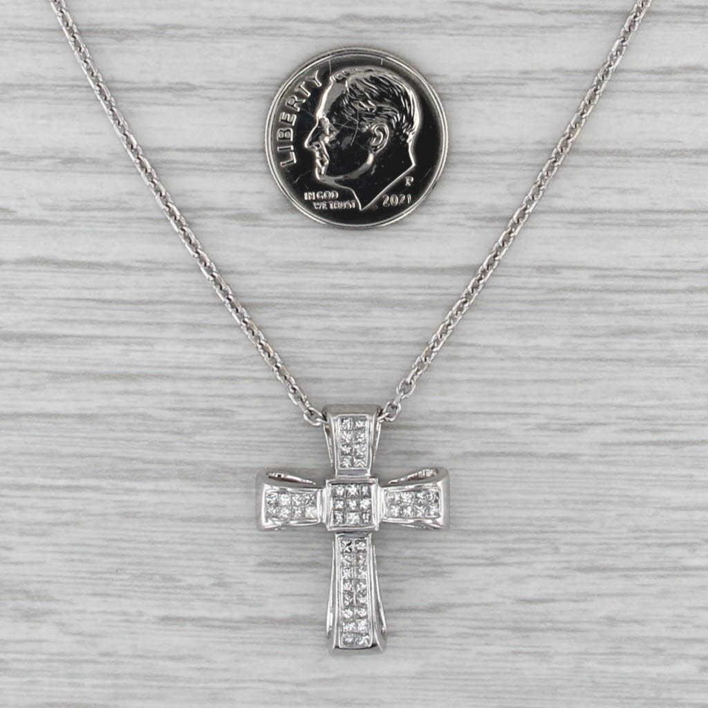 0.74ctw Diamond Cross Pendant 14k White Gold Cable Chain 16.25"