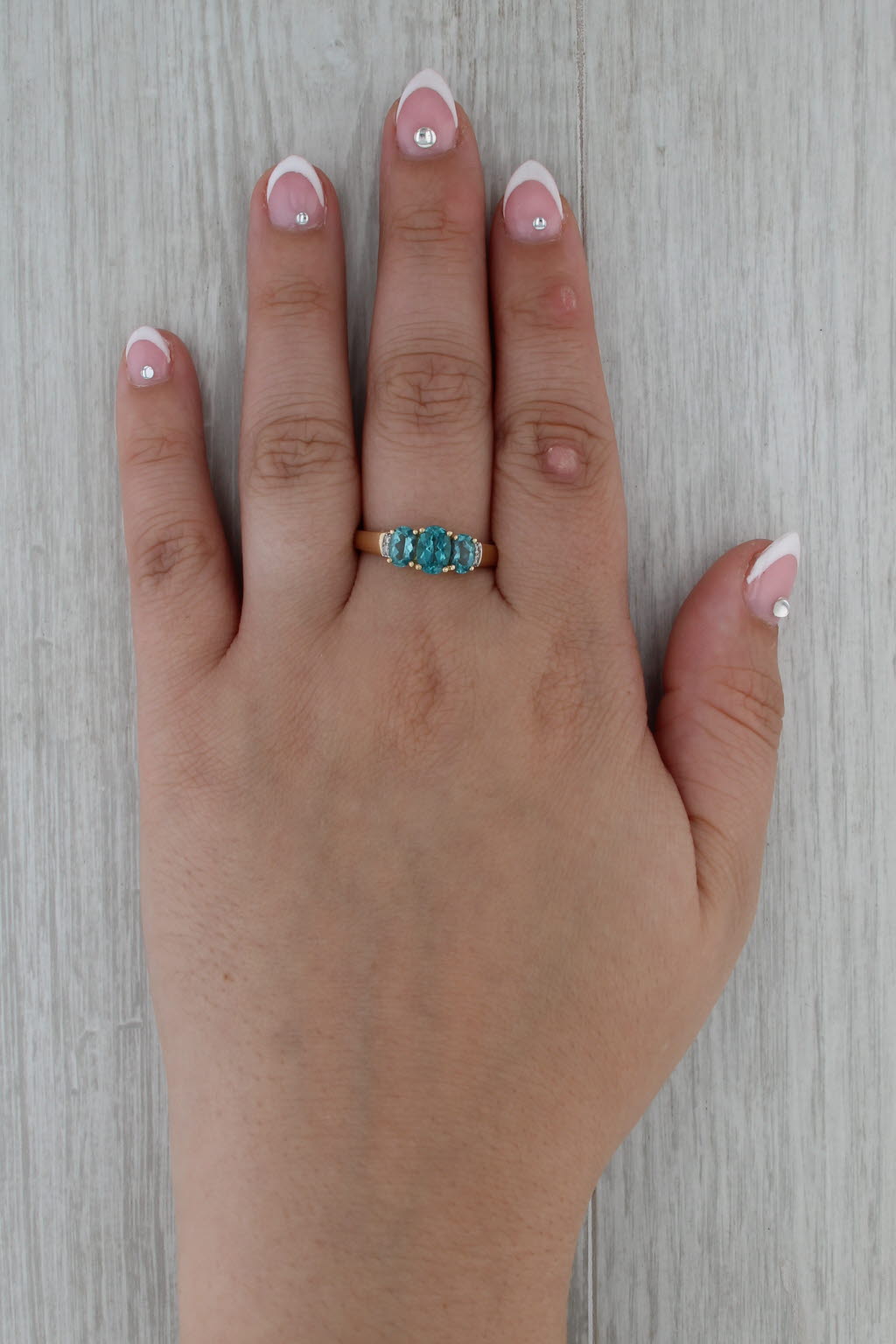 1.53ctw Green Apatite 3-Stone Diamond Ring 14k Yellow Gold Size 10