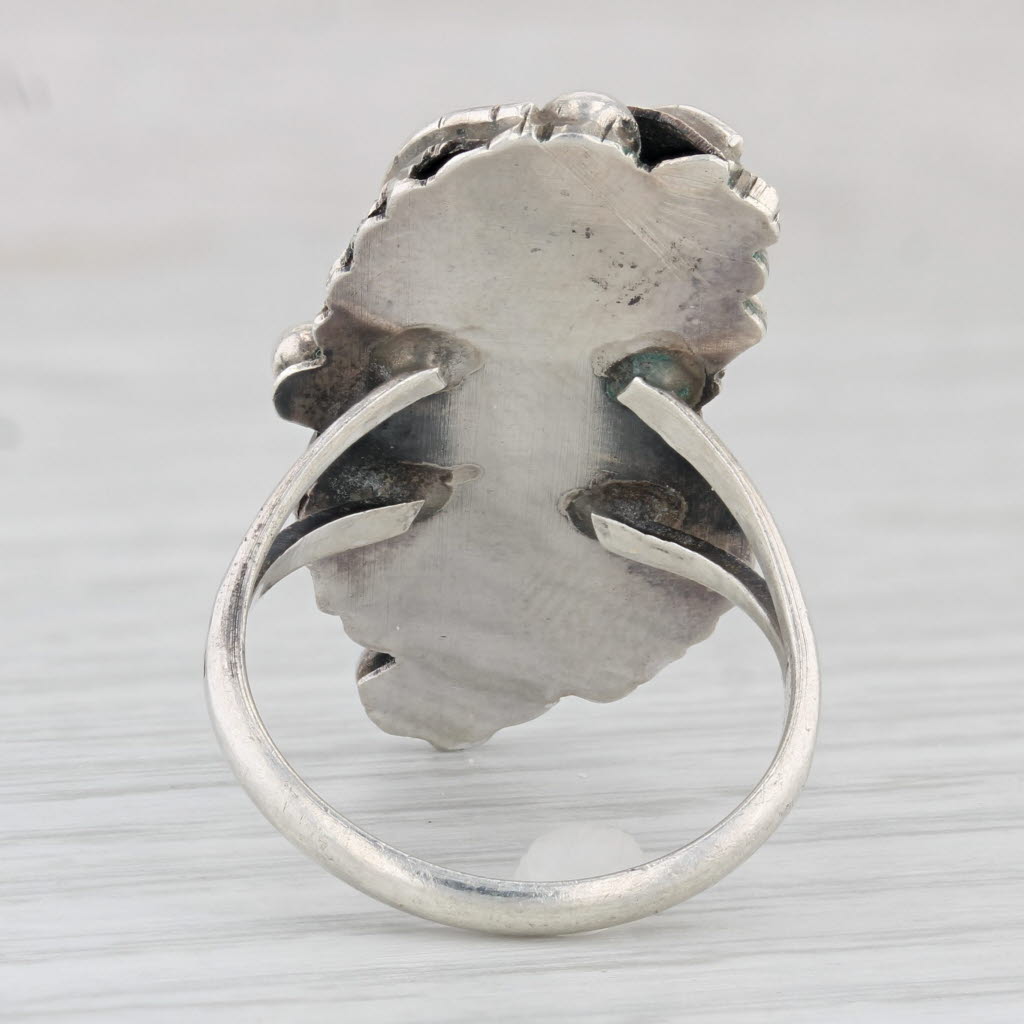 Light Gray Vintage Native American Leaf Statement Ring Sterling Silver Size 7