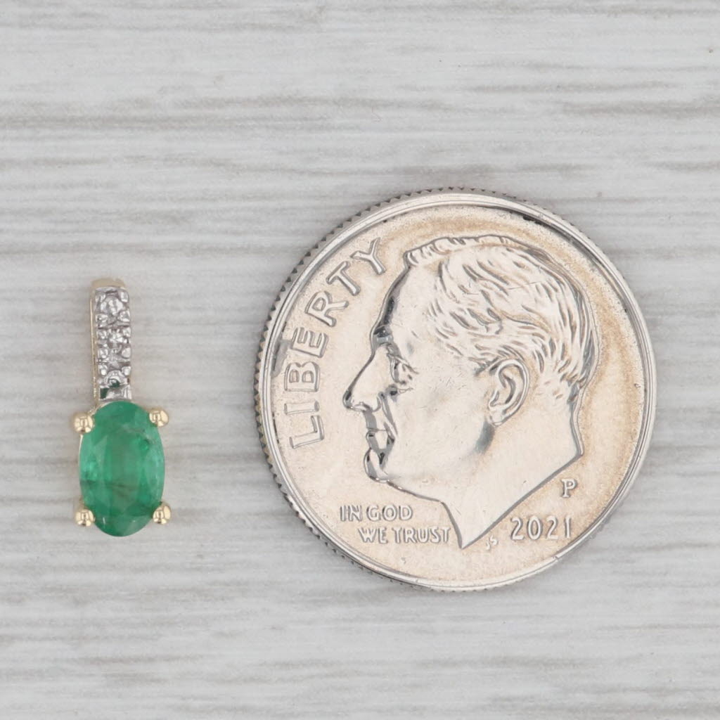 Gray 0.50ct Oval Emerald Solitaire Pendant 10k Yellow Gold Diamond Accents Small Drop