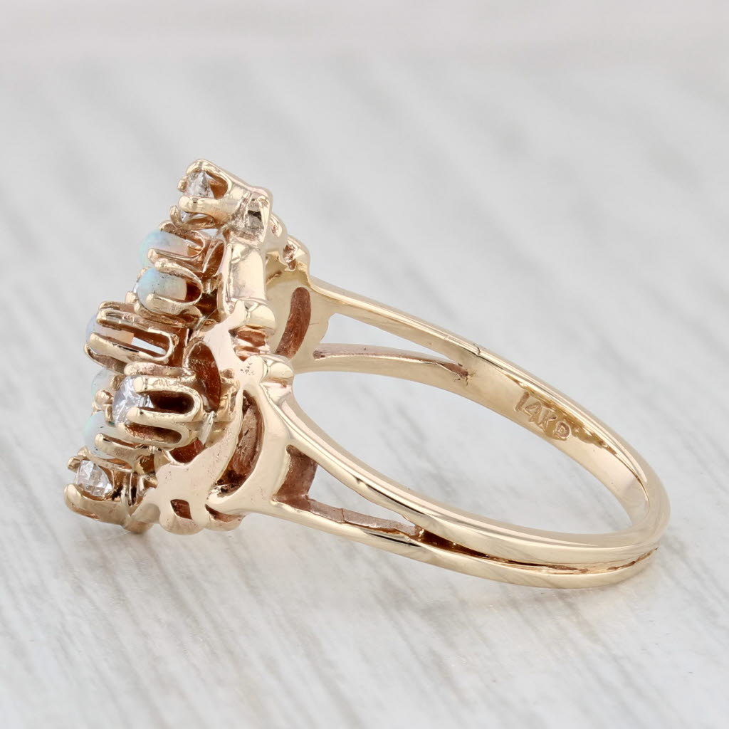 Light Gray Vintage Opal Diamond Ring 14k Yellow Gold Size 7.25