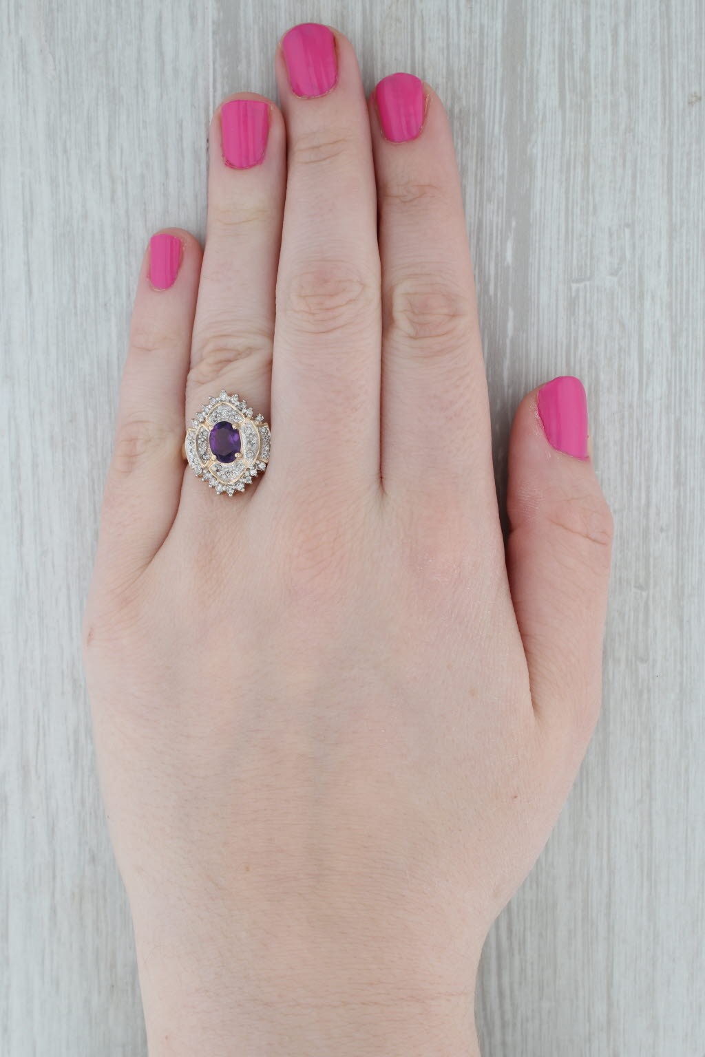 Gray 1.24ctw Amethyst Diamond Ring 14k Yellow Gold Size 7.5 Cocktail