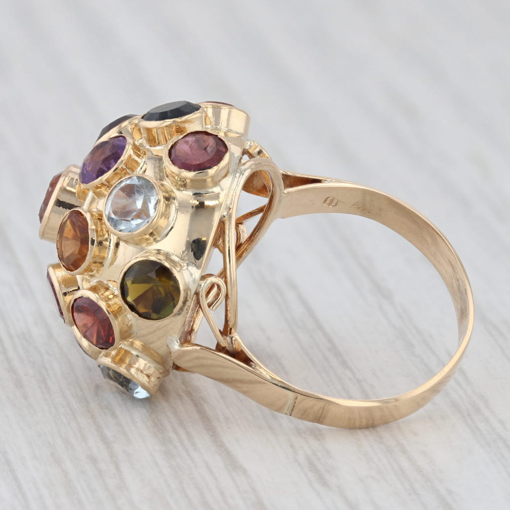 Light Gray Sputnik Gemstone Ring 18k Gold Amethyst Citrine Aquamarine Garnet Tourmaline