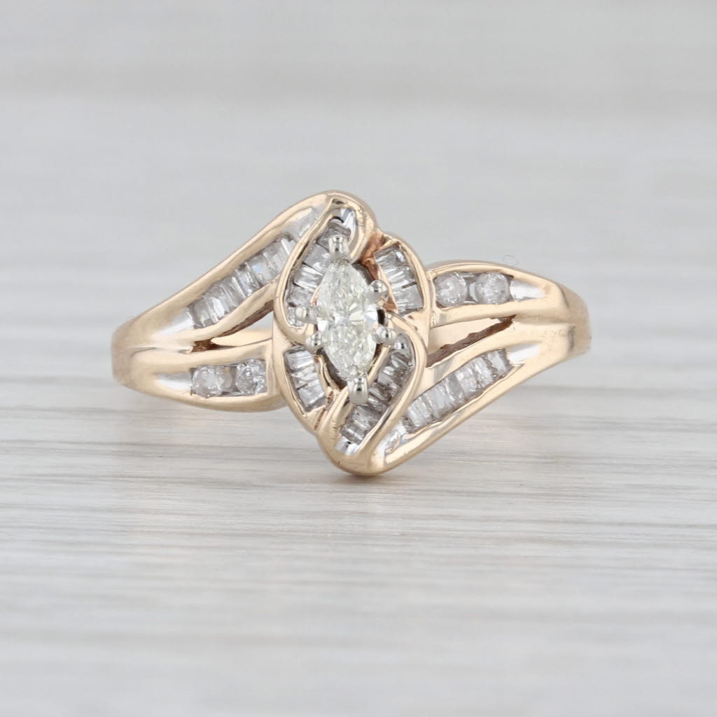 0.29ctw Marquise Diamond Bypass Engagement Ring 10k Yellow Gold Size 7