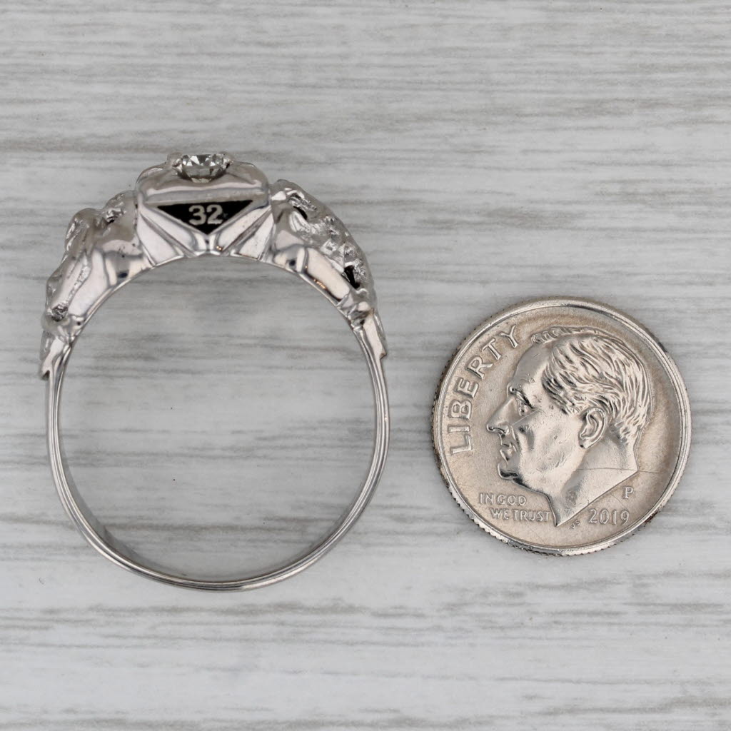 Dark Gray 0.38ct Diamond Masonic Scottish Rite Ring 10k Gold Eagle Signet Yod 32nd Degree