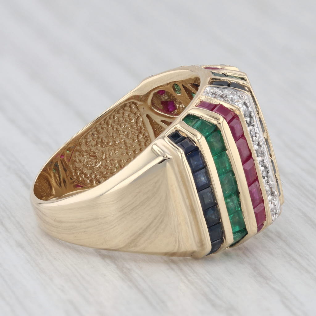 Light Gray 3.76ctw Gemstone Striped Ring 14k Yellow Gold Diamond Ruby Sapphire Emerald