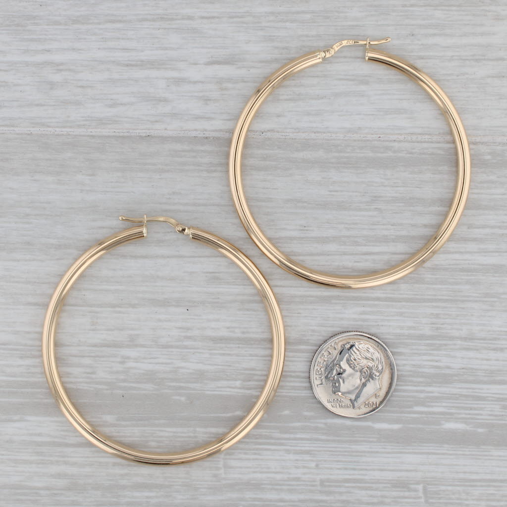 Gray New Hoop Earrings 14k Yellow Gold Round Hoops Pierced Snap Top 3 x 50mm