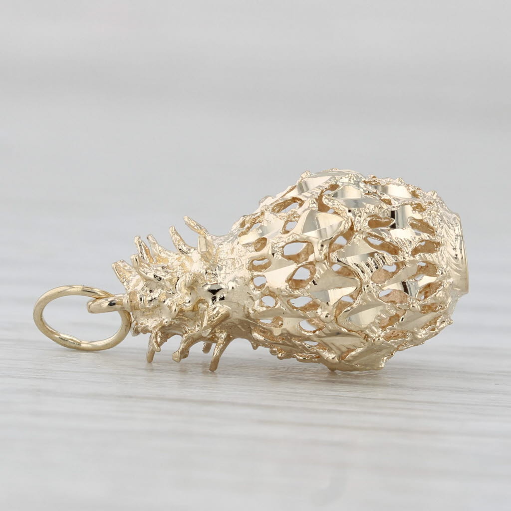 Light Gray Ornate Pineapple Charm 14k Yellow Gold Pendant