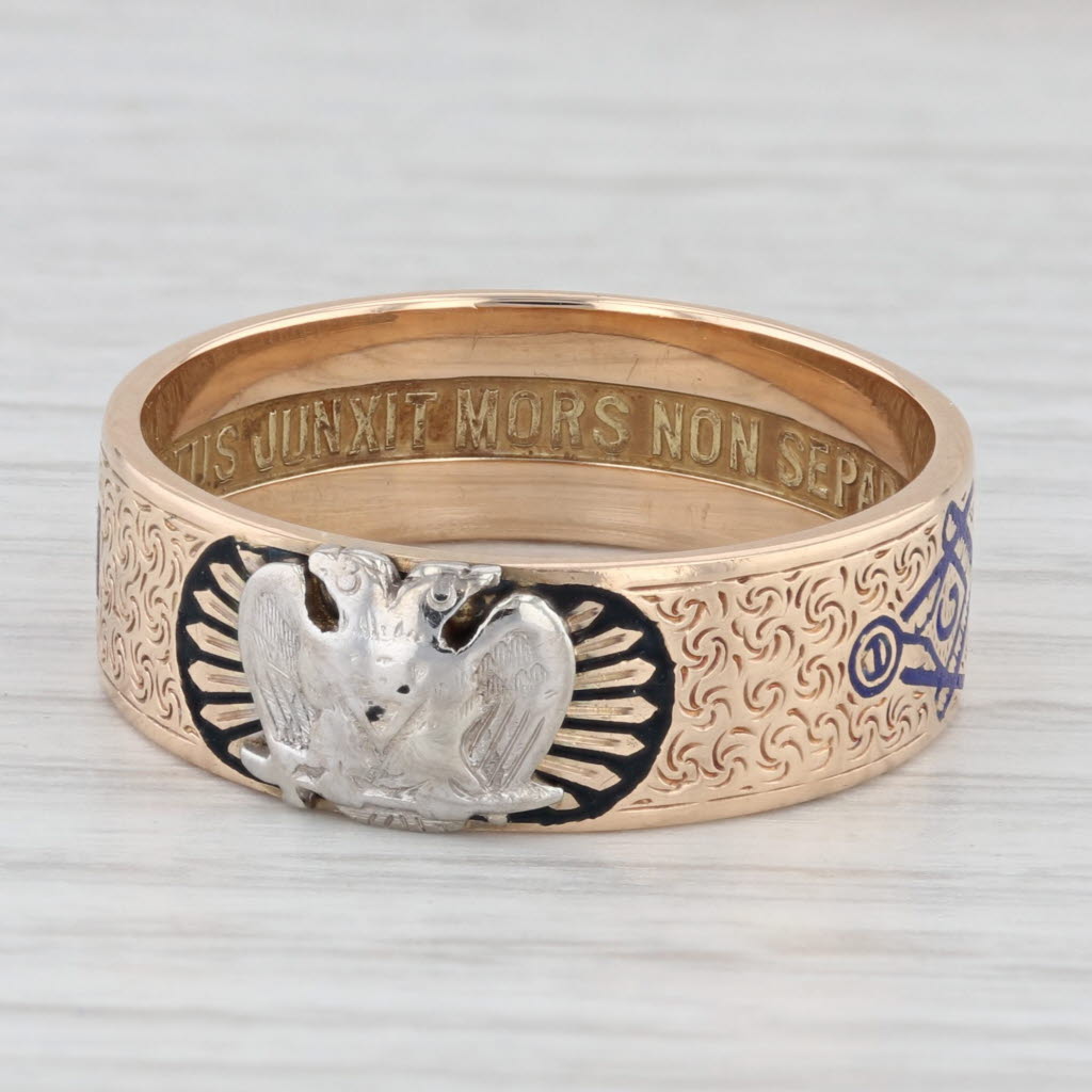 Light Gray Vintage Scottish Rite Masonic Ring 14k Gold Size 12.25 Rose Croix Yod Band