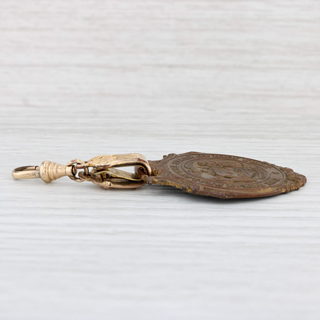 Light Gray Vintage New York State Seal Fob Pendant Gold Filled Bronze Souvenir Keepsake