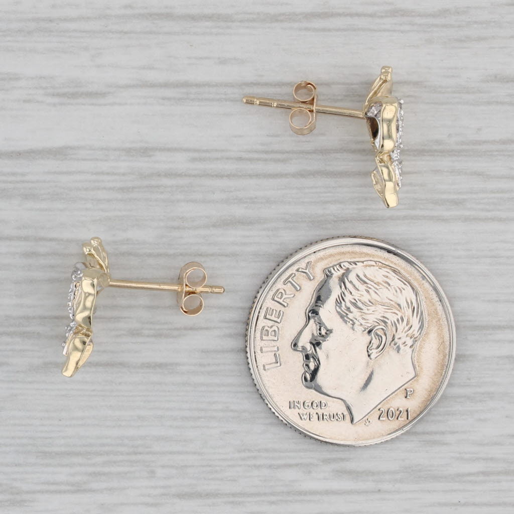 Gray Diamond Accented Butterfly Stud Earrings 10k Yellow Gold