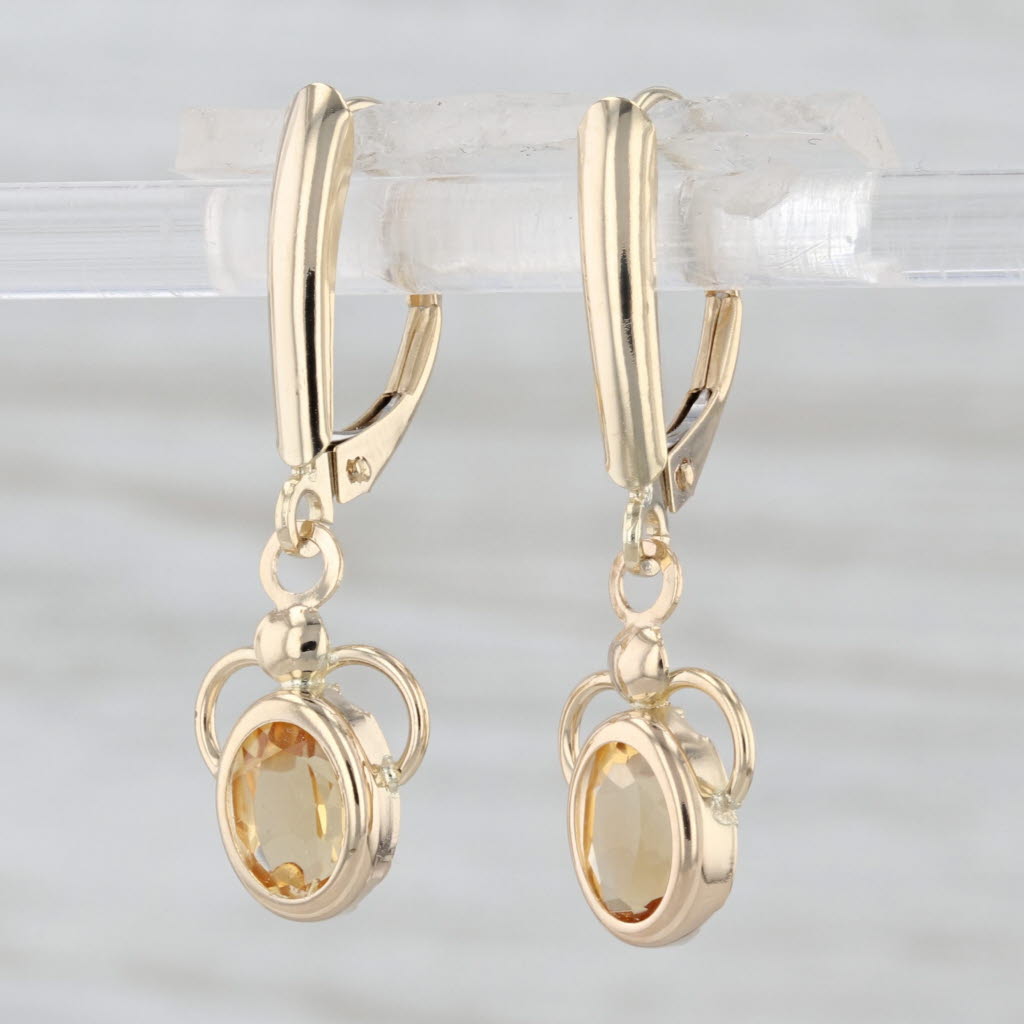 1.20ctw Citrine Dangle Earrings 14k Yellow Gold Solitaire Drops